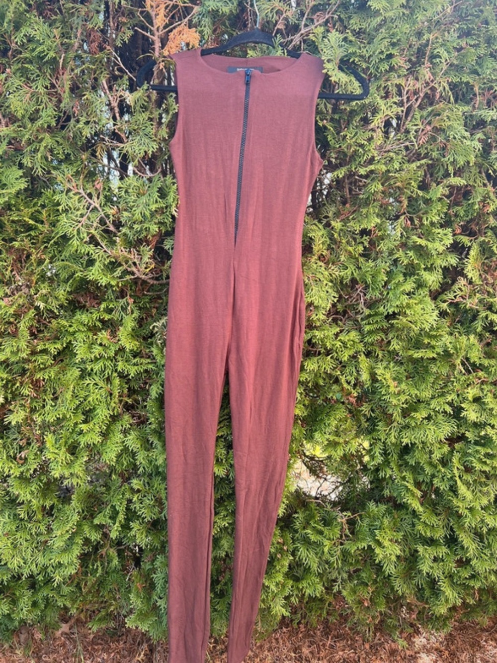 naked wardrobe Rust Brown Sleeveless Zip-Front Jumpsuit